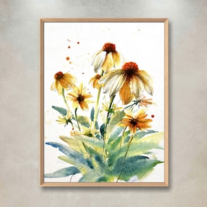 PRINT from original watercolor painting | Garden Flowers  | echinacea  | wall decor | wall art