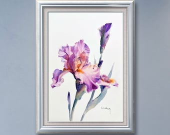STAMPA da acquerello originale / Iris viola / decorazione murale / arte murale