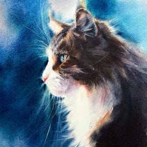 Retrato de gato en acuarela personalizado: Arte conmemorativo personalizado para mascotas