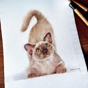 Retrato de gato en acuarela pintado a mano: regalo de arte personalizado para mascotas