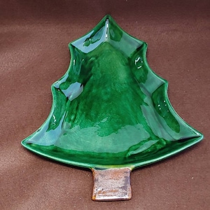 Finished Ceramic Christmas Tree Dish Plate, Santa Cookie Plate, Handmade Cookie Plate