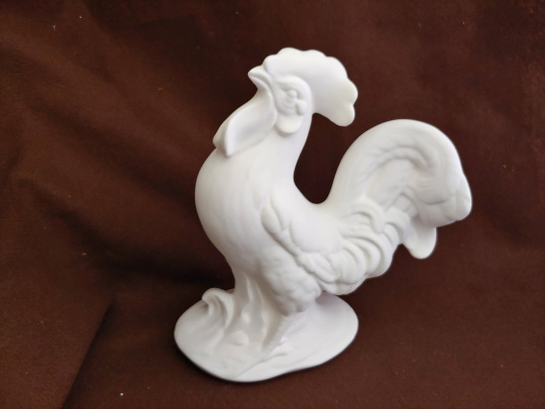 Unpainted Ceramic Rooster and Chicken Figurines / Bisqueware