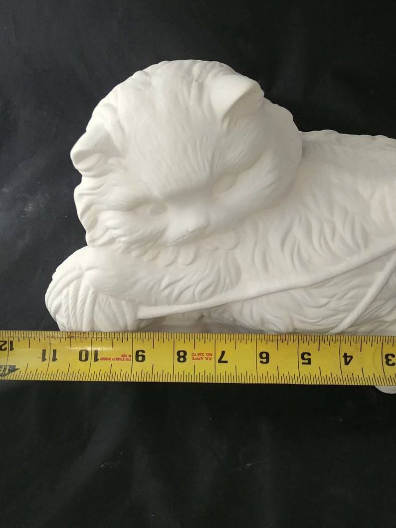 Ready to Paint Ceramic Bisque Large Cat with Yarn Vintage Mold Etsy