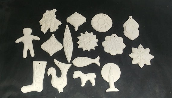 Unpainted Ceramic Bisque Christmas Ornaments Set of 15 DIY