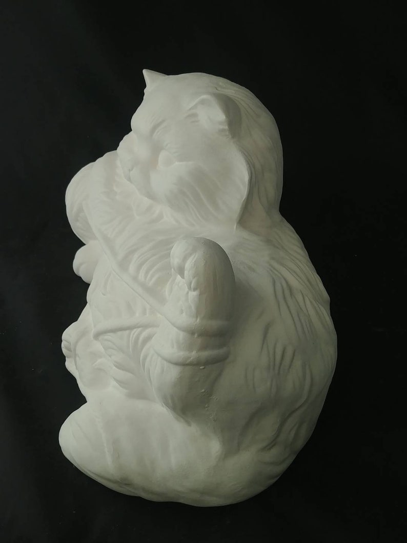 Ready to Paint Ceramic Bisque Large Cat with Yarn Vintage Mold Etsy