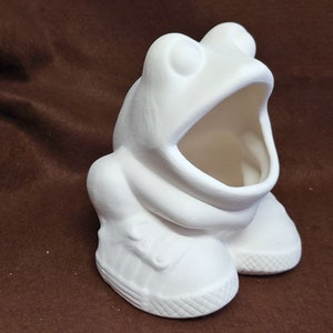 Unpainted Ceramic Bisque Large Eyed Frog Planter Pot Retro Vintage, Ready to Paint, DIY