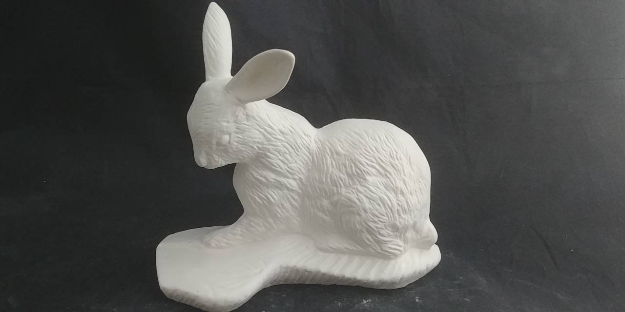 Unpainted Ceramic Bisque Softee Quilted Rabbit Bunnies Small Set of 2