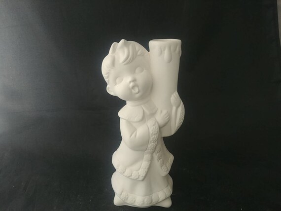Ceramic Bisque Christmas Angel 7 1/2" Candle Holder or Figurine Ready to Paint 