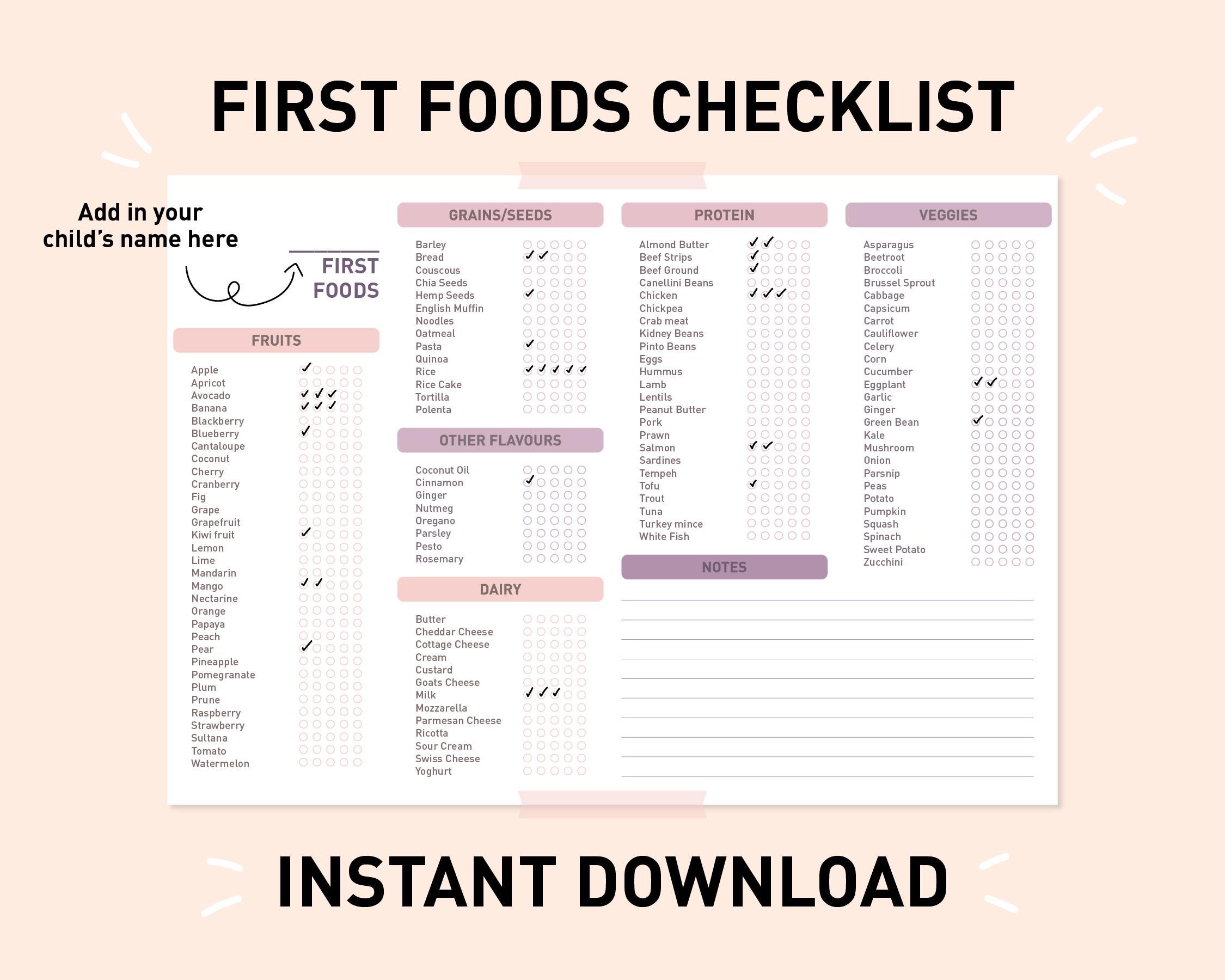 Baby First Foods Chart Digital Download Etsy Australia