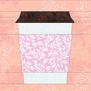 Hot Coffee Cup Foundation Paper Piece Pattern, PDF instant download, 6 & 6 inch, easy foundation piecing FPP quilt block