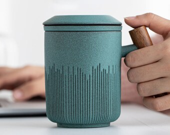 TANGPIN TEA- Ceramic Tea Mug with Infuser Ceramic Tea Cup with Lid 300ml