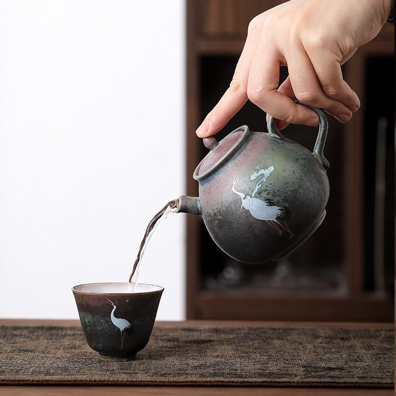 TANGPIN TEA-Ceramic Teapot Crane Handmade Chinese Tea Pot 260ml