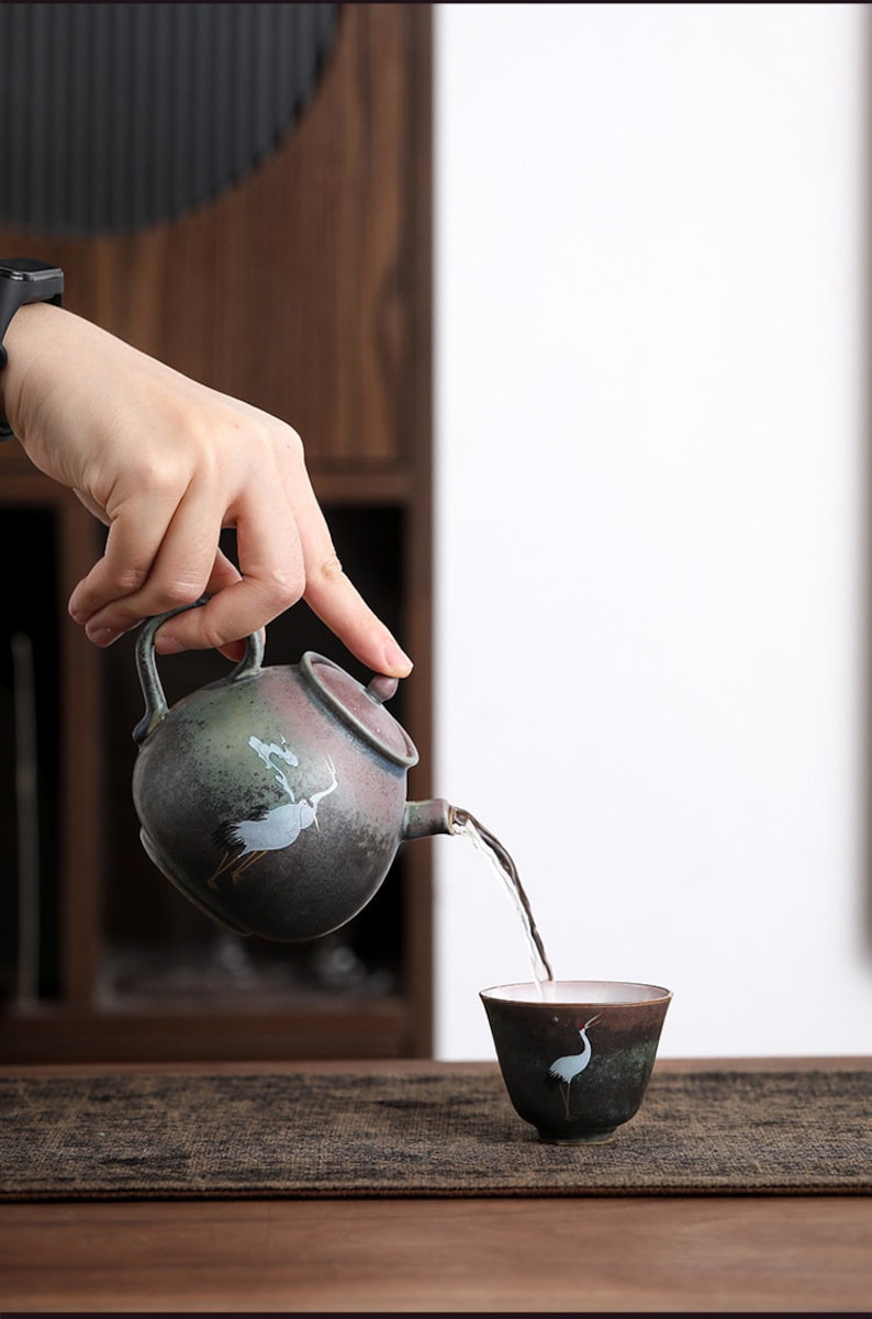 TANGPIN TEA-Ceramic Teapot Crane Handmade Chinese Tea Pot 260ml