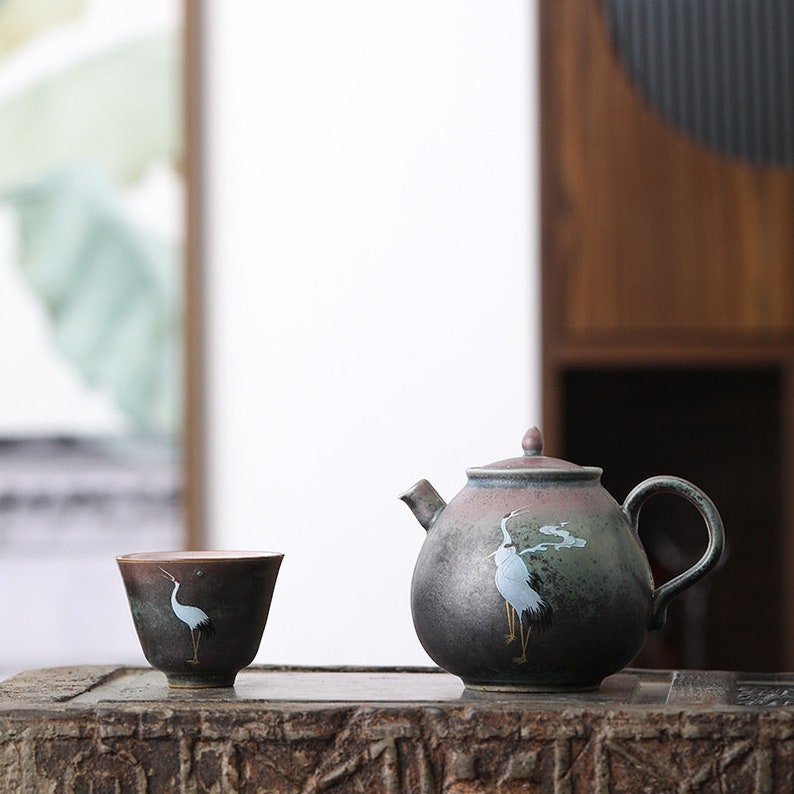 TANGPIN TEA-Ceramic Teapot Crane Handmade Chinese Tea Pot 260ml