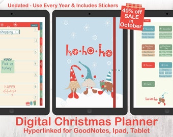 Digital Christmas planner and organiser, with Christmas gnome theme. For use with GoodNotes App on an ipad. Digital Download