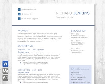 Resume Template. CV Template. Simple one page resume template with cover letter. Compatible with Microsoft Word
