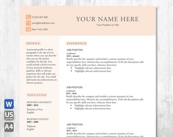 Resume Template. CV Template. Simple one page resume template with cover letter. Compatible with Microsoft Word