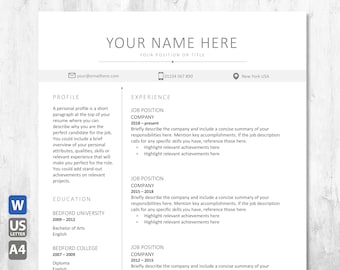 Resume Template. CV Template. Simple one page resume template with cover letter. Compatible with Microsoft Word