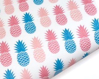 Pineapple pink & green printed faux leather sheet, food pattern vinyl fabric, leather hair bow and earring supplies, cricut leather