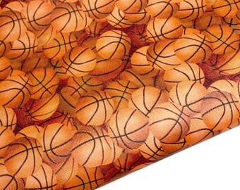 Basketball print faux leather sheet, sports pattern vinyl fabric, orange craft faux leather, faux leather for bows, earring faux leather