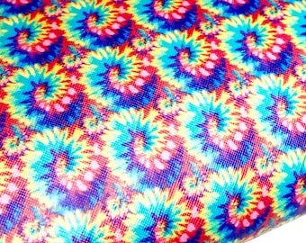 Rainbow Tie Dye Swirl Print Faux Leather Sheet: DIY Craft Vinyl (13x7.75 in)