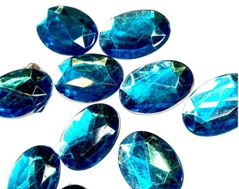 CLEARANCE 10 pcs turquoise 18x13mm oval acrylic resin rhinestone flat back, embellishments DIY hair bows & headbands, hair bow centers