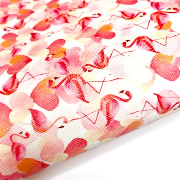 Pink flamingo heart printed faux leather sheets vinyl fabric craft supplies diy hair bows and earrings synthetic pattern leather