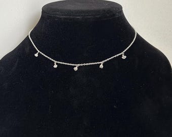Herkimer diamond charm necklace, dainty gemstone choker, jewelry gift for bridesmaids, April birthstone jewelry, Mothers day gift for wife