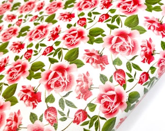 Pink roses flower printed faux leather sheets floral synthetic pattern vinyl fabric diy hair bow earring accessories craft supplies
