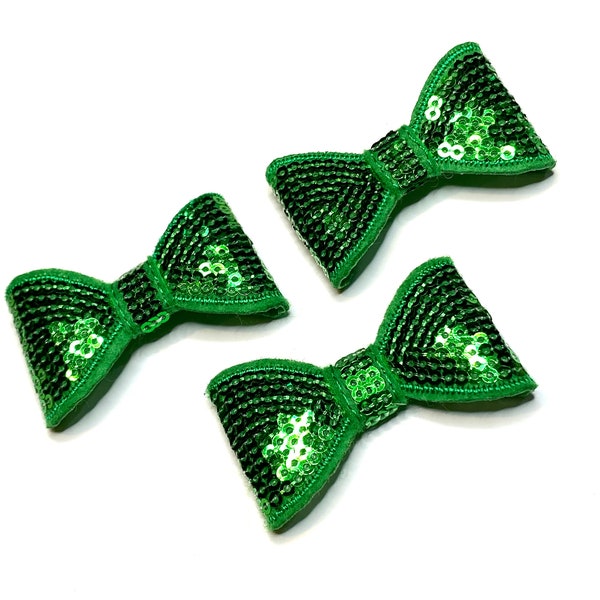 Emerald green 2” sequin bow tie, DIY bows for baby headband and hairbow, sparkle applique headband supplies