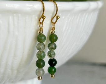 Moss agate gemstone earrings, natural green stone dangles, earth tone accessories, jewelry gift for bridesmaids