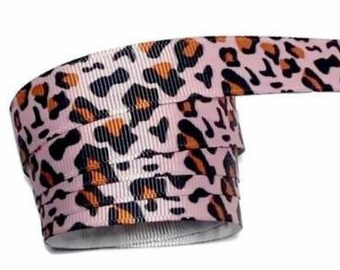 5 yards Cream /& pink leopard print 5//8/" grosgrain ribbon by the yard DIY bows
