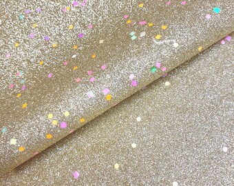Gold Sequin Fine Glitter Faux Leather Sheet: Thin Canvas-Backed Vinyl