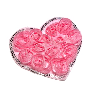 Light pink sequin 3” heart shabby chiffon fabric applique, frayed flowers, diy headbands and hair bows