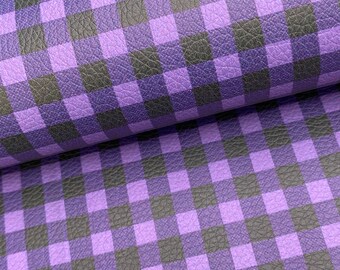 Purple buffalo plaid print litchi textured faux leather sheet, synthetic vinyl fabric, hair bow material, DIY earring, 1/2 or full sheet