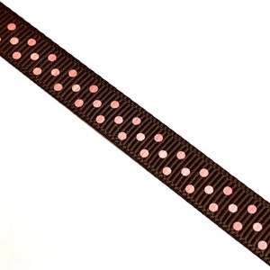 Brown & pink 3/8&quot; polka dot printed grosgrain ribbon, trim by the yard, for making diy baby girl hair bows