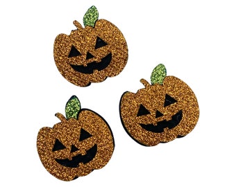 Orange glitter Halloween pumpkin 34x35mm padded appliqués, DIY headband embellishment, hair bow centers