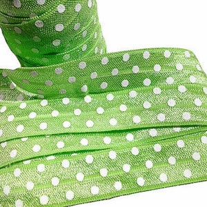 Lime green polka dot print 5/8&quot; fold over elastic FOE, 1-10 yards, FOE by the yard, diy headbands and hair ties