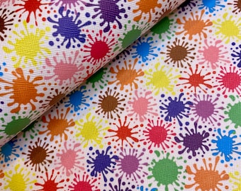 Rainbow splatter printed faux leather sheets, pattern vinyl fabric, diy hair bow and earrings