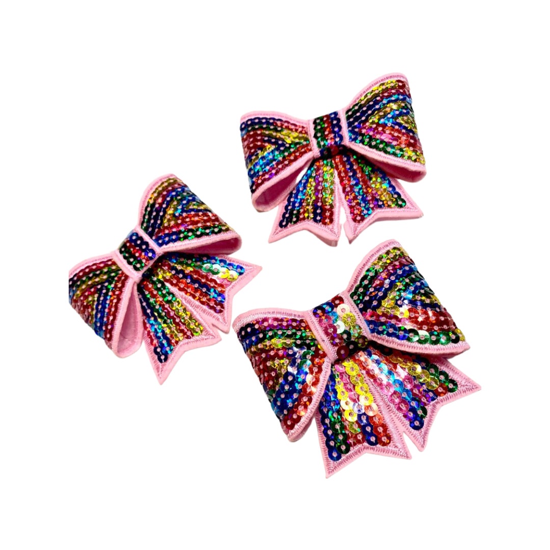 Pink Rainbow 3 Sequin Bow Jumbo Sequined Applique DIY - Etsy
