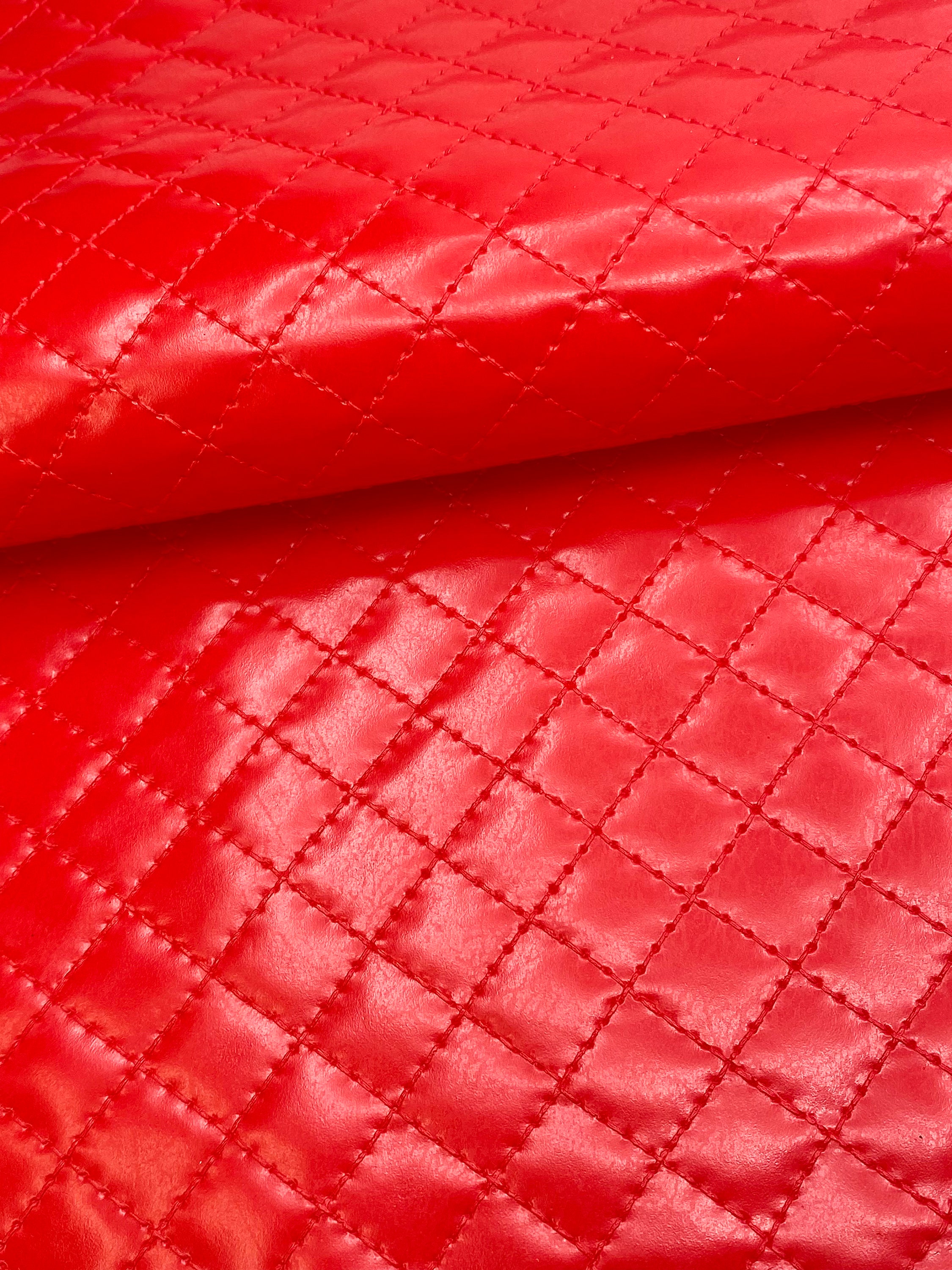 Red Diamond Quilted Solid Faux Leather Sheets, Synthetic Vinyl