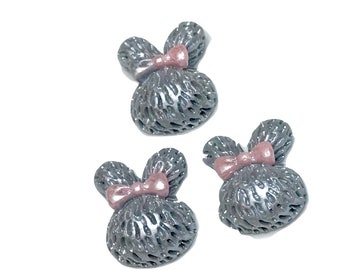 Gray bunny pink bow 11x14mm resin flatback embellishments DIY bows headbands hair bow centers cabochon craft supplies