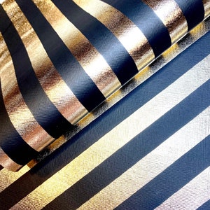 Black metallic gold stripe printed faux leather sheet vinyl fabric for diy hair accessories or earrings synthetic