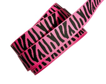 Hot pink zebra printed 5/8” grosgrain ribbon by the yard diy hair bows