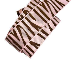 Light pink zebra printed 1" grosgrain ribbon by the yard diy hair bows