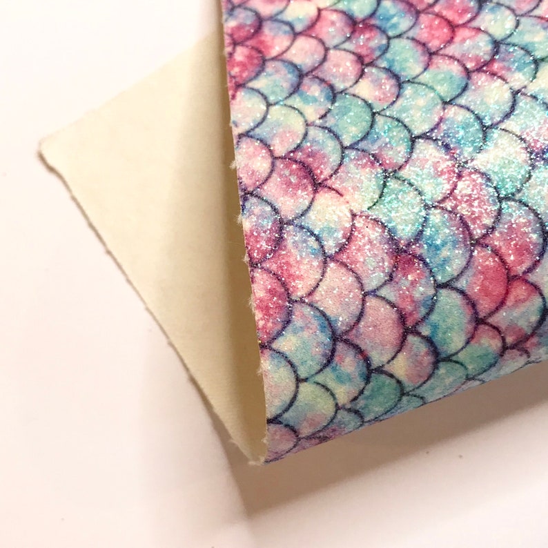 Pink & Blue Mermaid Scales Fine Glitter Print Canvas Faux Leather ...