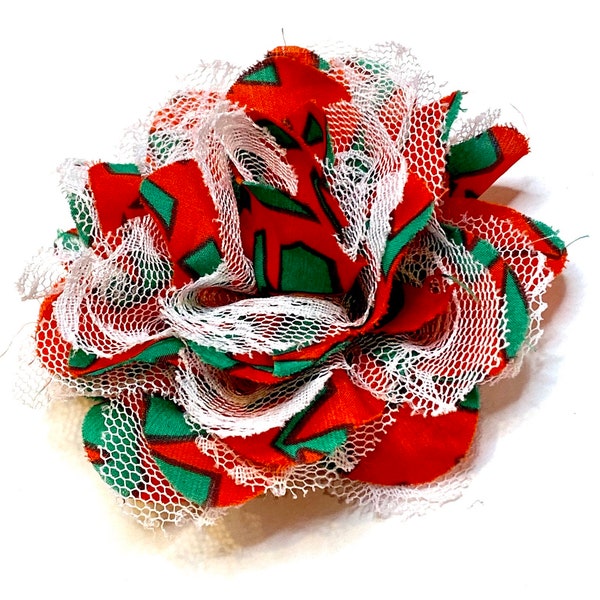 Christmas multi stripe 3.75" lace chiffon fabric flower DIY headband and hair bows appliques, for wedding decorations and craft supplies