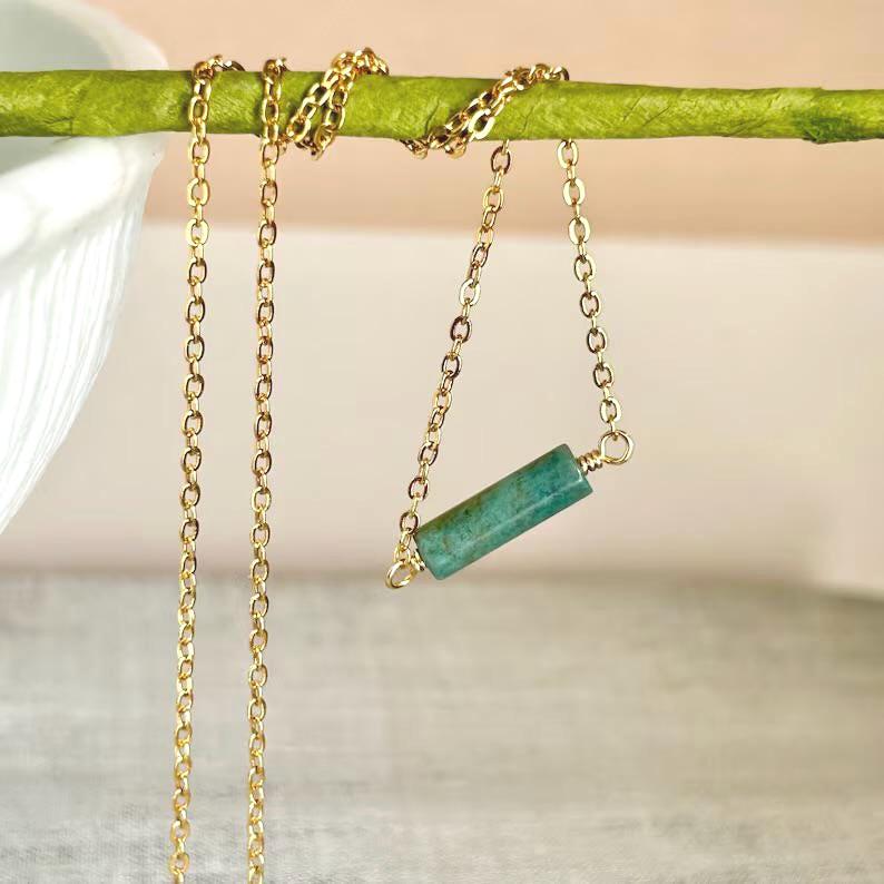 Dainty gemstone necklace, custom stone jewelry gift for wife, petite chain layering necklace, minimalist gem bar necklace, unique gift ideas