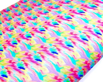 Rainbow tie dye abstract printed faux leather sheet vinyl fabric craft supplies diy hair bows and earrings synthetic pattern leather
