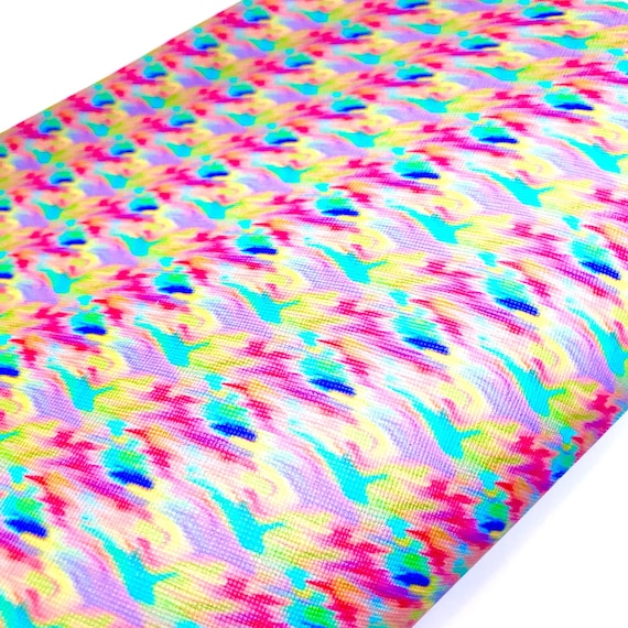 Rainbow tie dye abstract printed faux leather sheet vinyl fabric craft supplies diy hair bows and earrings synthetic pattern leather